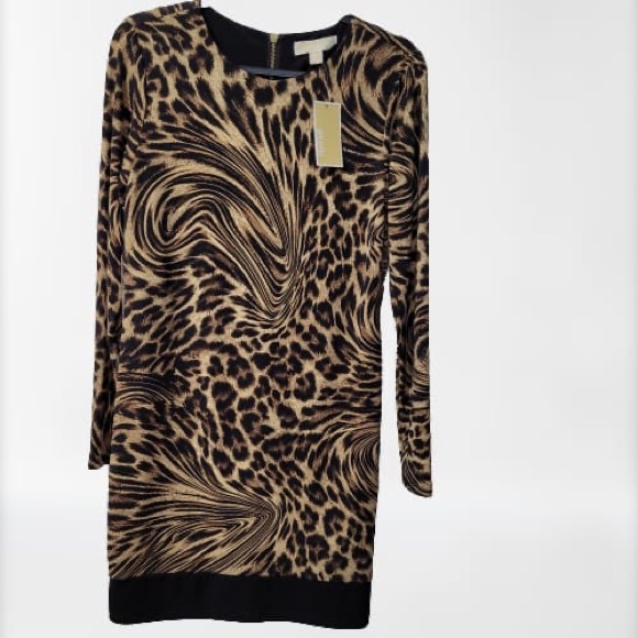 New Michael Kors  long sleeve leopard print dress  size s - Picture 2 of 9